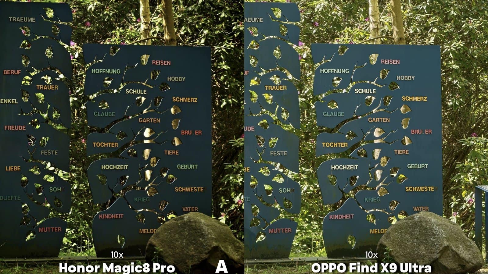 10x zoom comparison in daylight between Honor Magic8 Pro and Oppo Find X9 Ultra