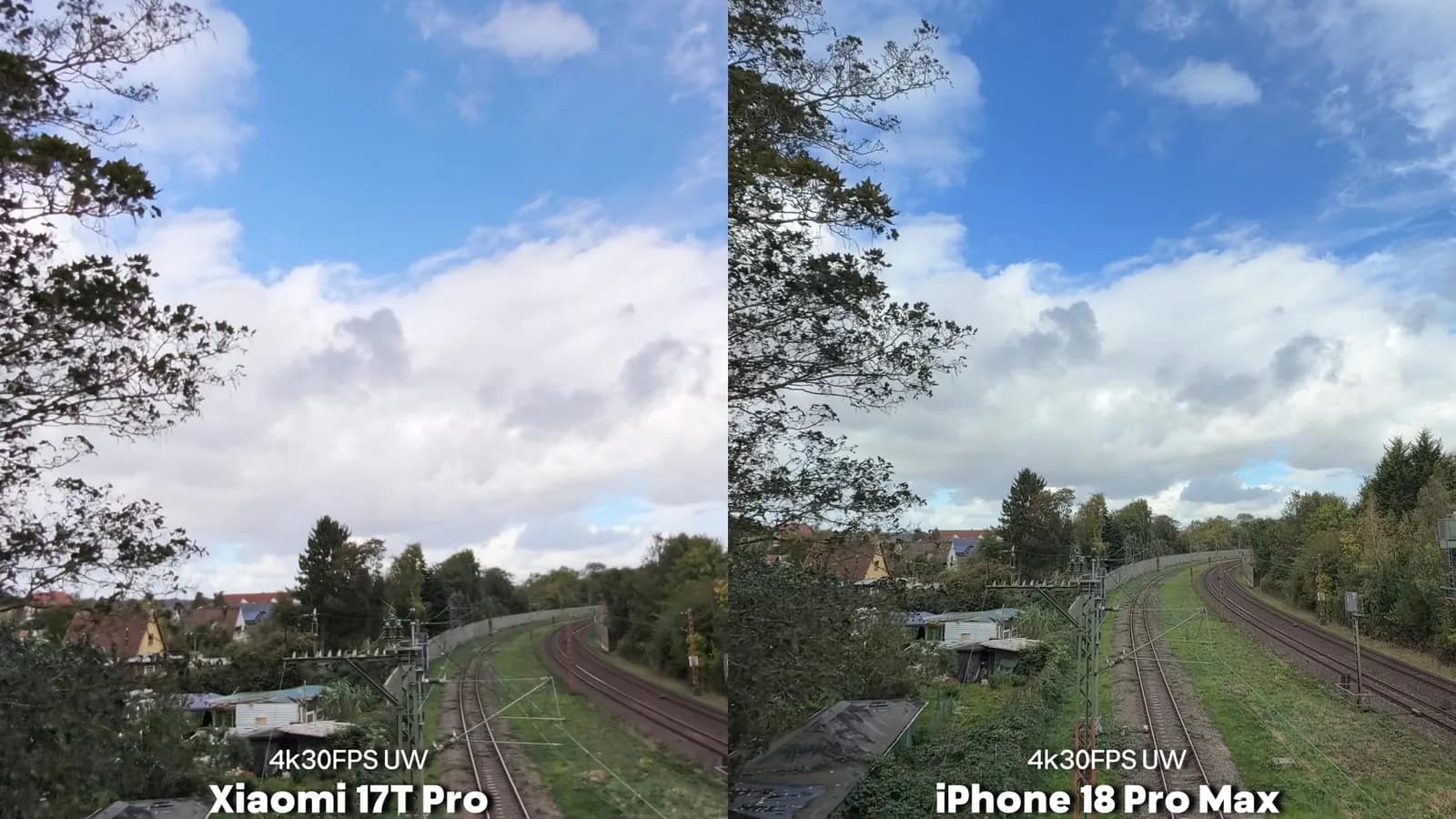 Xiaomi 17T Pro vs iPhone 18 Pro Max ultra wide 4K video comparison in daylight